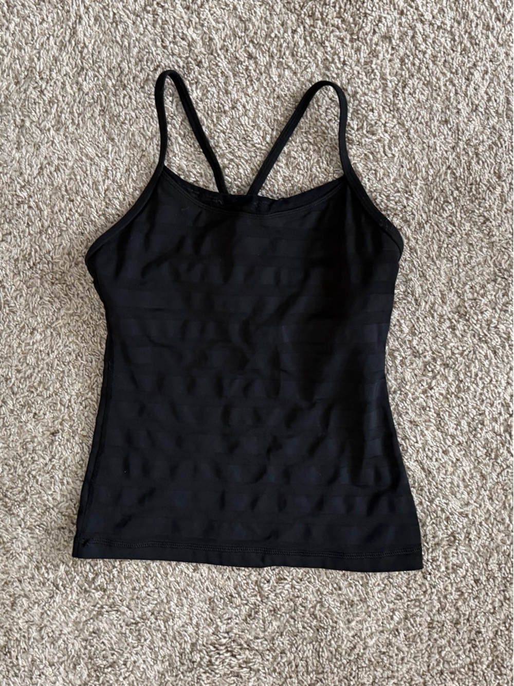 lululemon Power Y Tank Black Mesh Striped Size 2 build-in bra Rare VTG - Picture 2 of 5